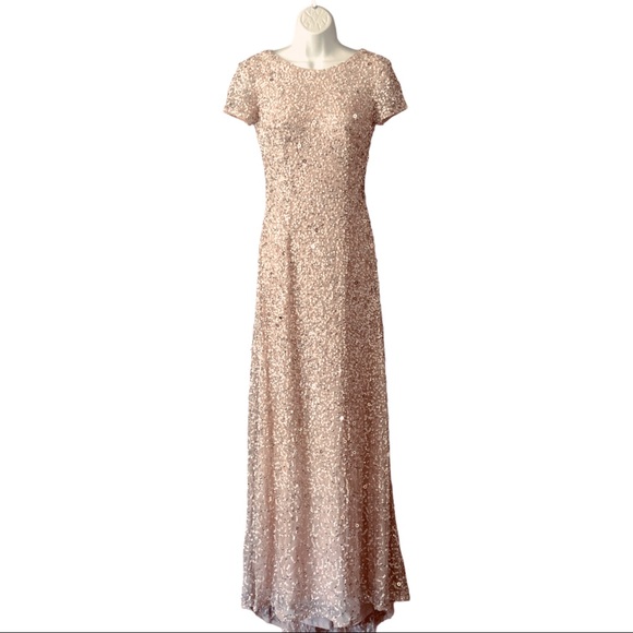 Adrianna Papell x BHLDN Lucent 0 / XS Pink Allover Sequins Maxi Gown - Picture 10 of 12